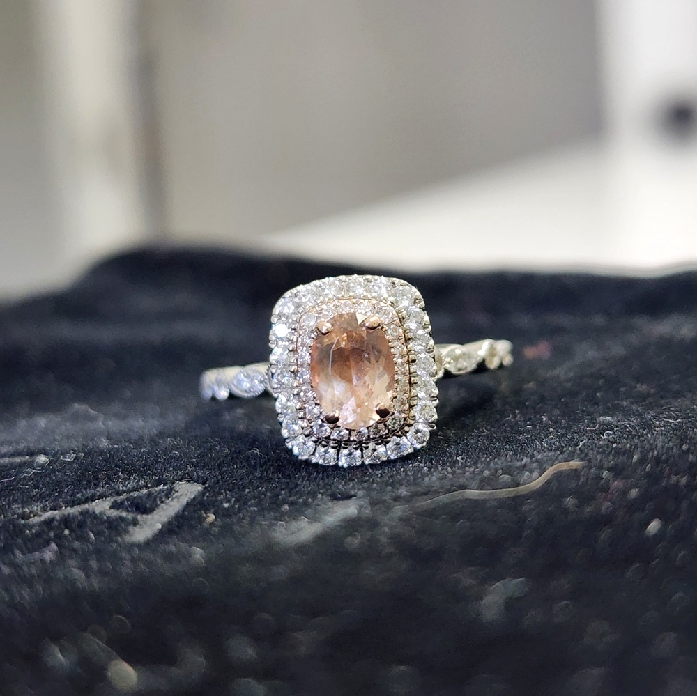 Neil Lane engagement ring1ct Morganite Double Halo Diamond 14K white gold size 8